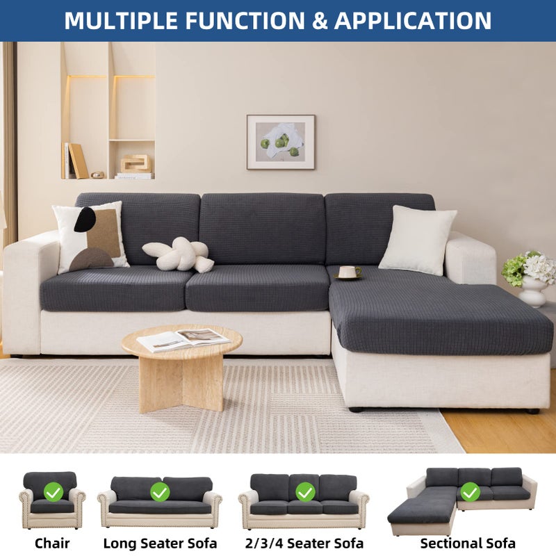 Eismodra Couch Cushion Covers Magic Stretch Sofa Slipcover for 3 Cushion Couch Dogs Pet L Shape 2 Seat Replacement Furniture Protector Dark Gray Length 25-37 inches(Only 1 Piece) - Image 2